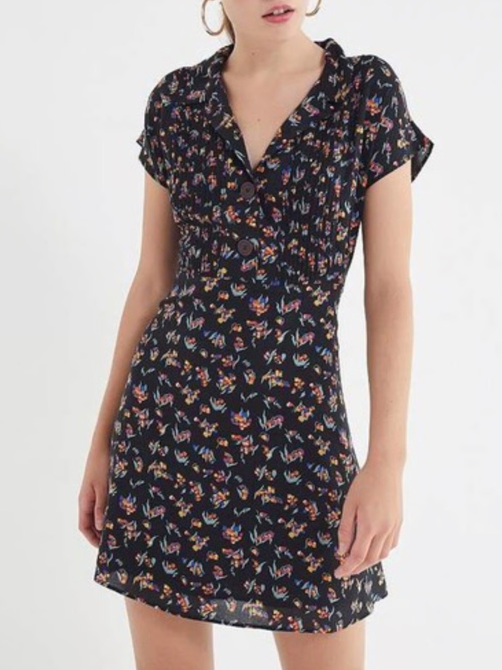 Urban Outfitters Black Floral Nancy Short Sleeve Shirt Dress Size S